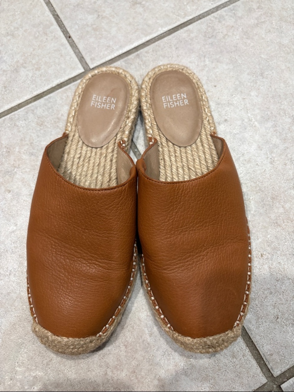 Eileen Fisher Kia Tan Leather Espadrille Slide
